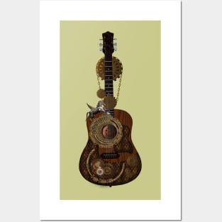 Wonderful steampunk guitar with clocks and steampunk horse Posters and Art